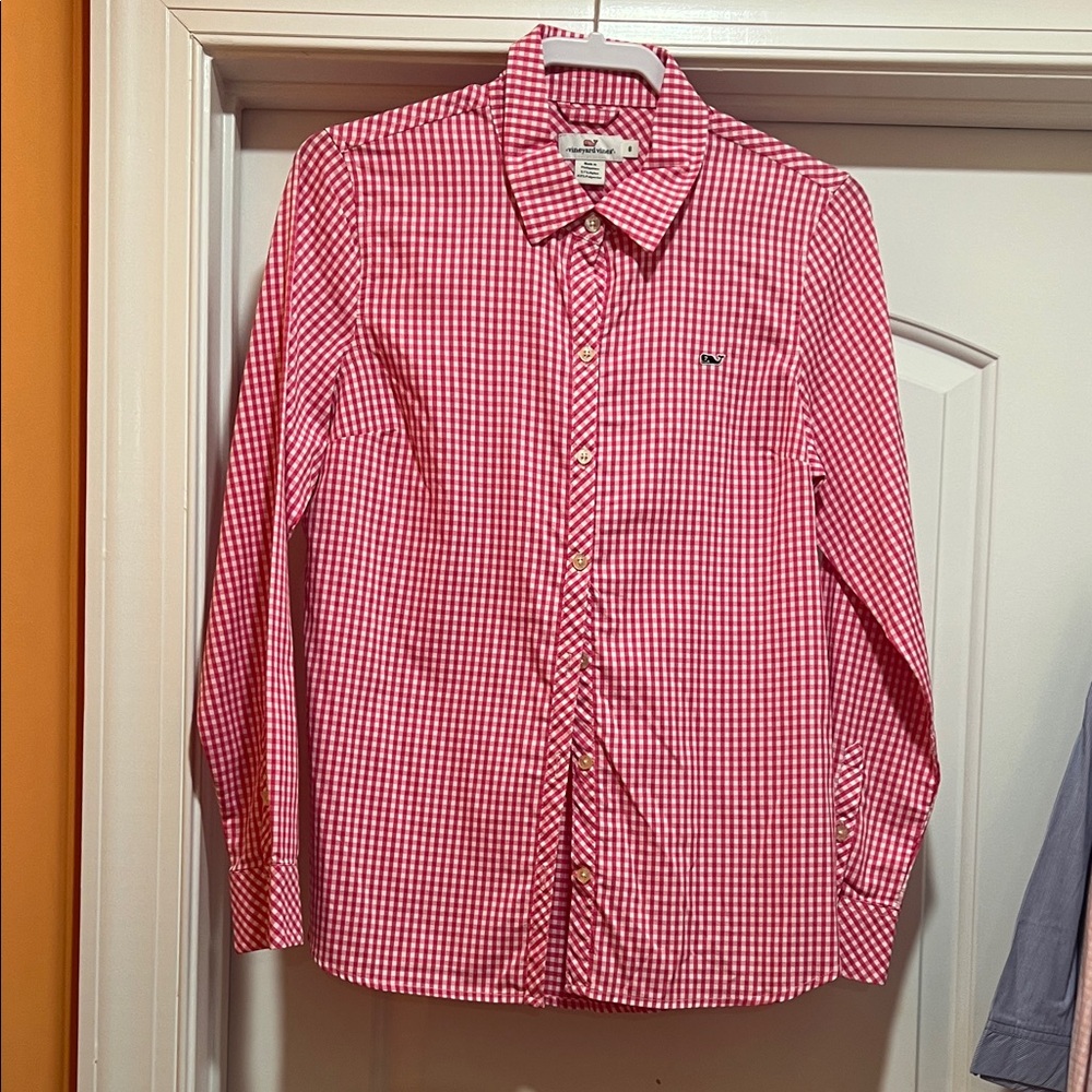 Vineyard Vines Red and White Gingham Button-Down Shirt
